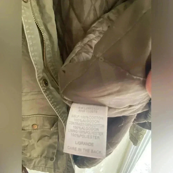 Women’s Utility Jacket Coat Army Green with Hood Flannel Insert Brass Buttons - Picture 6 of 9